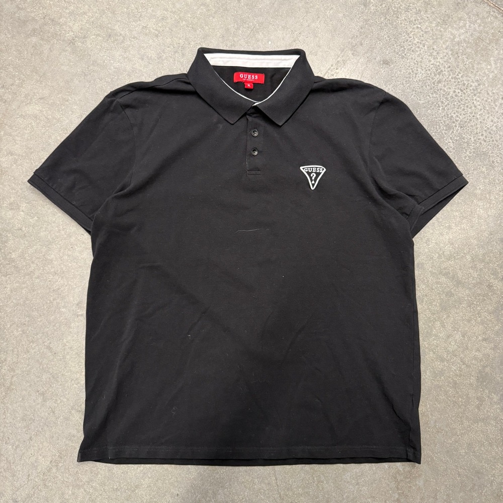 Guess Los Angeles Mens Black Short Sleeve Triangle Logo Polo Shirt XL